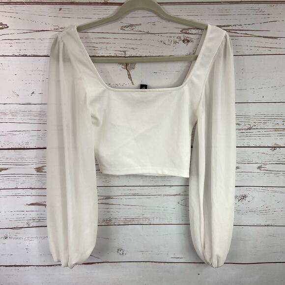 Windsor XS White Sheer Chiffon Long Sleeve Square Neck Crop Top Blouse - Picture 6 of 8